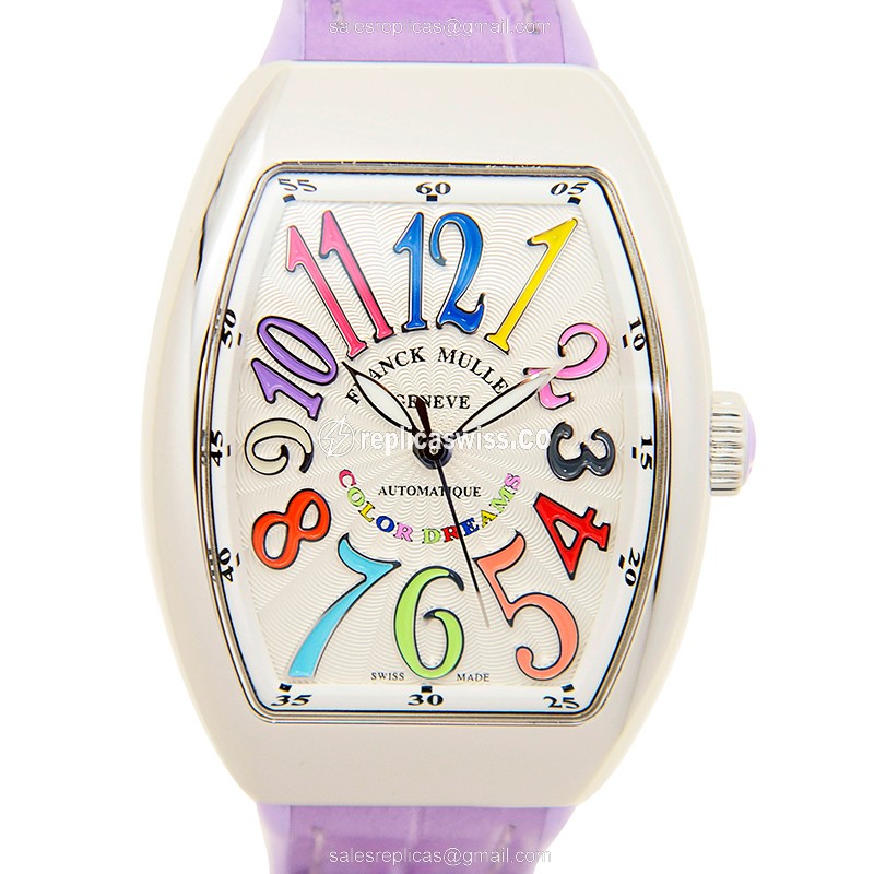 Franck Muller V 32 SC AT FO COL DRM AC.VL Vanguard Automatic - Steel Case, Silver Dial, Purple Rubber Strap