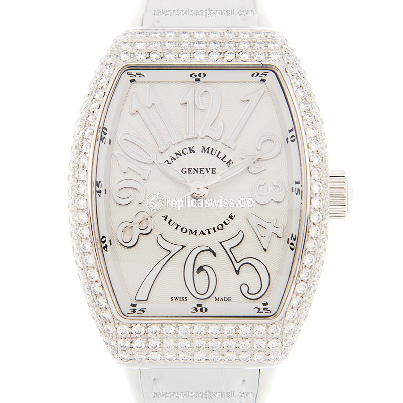 Franck Muller V32 SC AT FO D - Automatic - Stainless Steel & Diamond Case - White Dial - Alligator White Strap