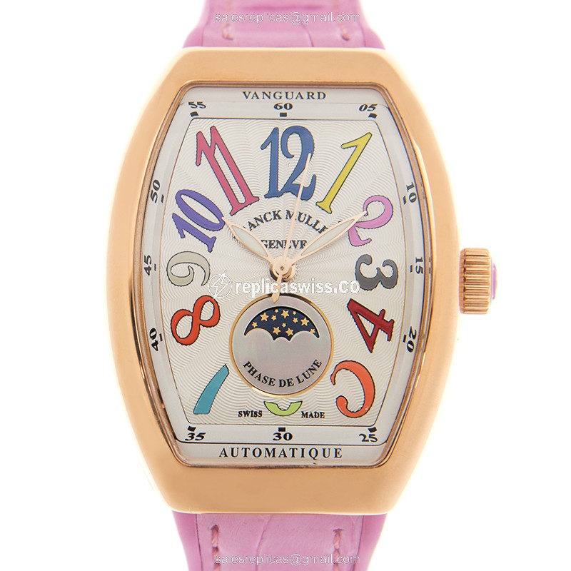 Franck Muller V32 SC AT FO L COL DRM 5N.RS Ladies Replica - Automatic - 18kt Rose Gold - White Dial, Pink Rubber Strap