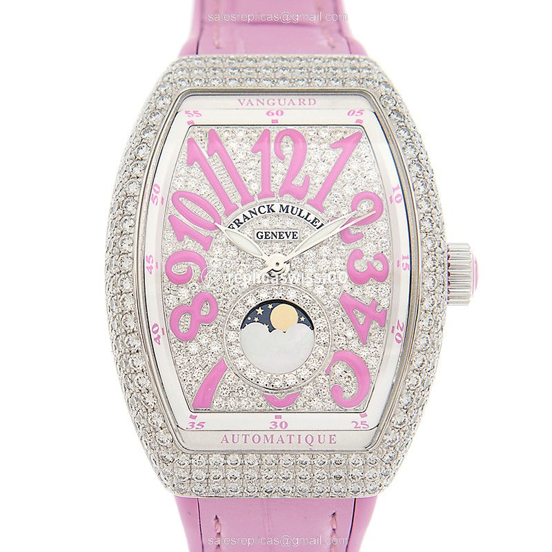 Franck Muller V32 SC AT FO L D CD Vanguard Replica - Automatic - Stainless Steel, Diamond Dial on Leather strap