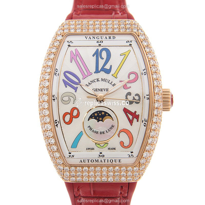 Franck Muller V32SC AT FO L D COL DRM 18kt Rose Gold Auto - Diamond Dial - Gold Buckle - Red Rubber Strap