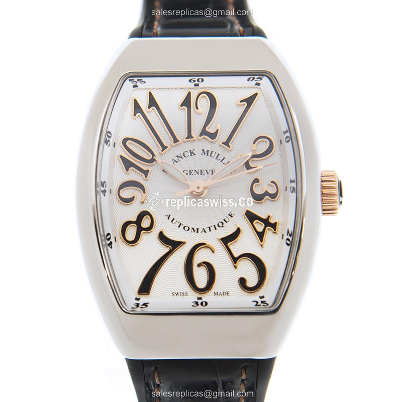 Franck Muller V32 SC AT FO STG Ladies - Automatic - Steel Case, White Dial, Black Buckle, Cowhide Strap