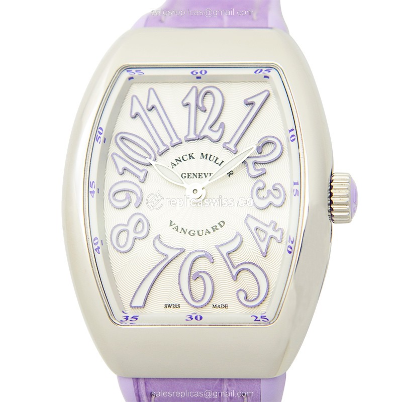 Franck Muller V 35 QZ Quartz - White Dial - Steel Case - Leather Purple Strap