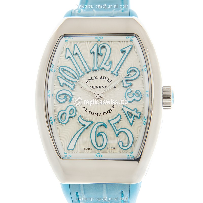 Franck Muller V35 SC AT FO Vanguard - Automatic - White Dial - Stainless Steel Case - White Leather Strap - Luxury Replica VANGUARD Watch