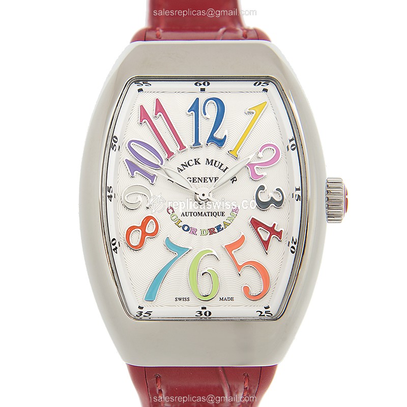 Franck Muller V35 SC AT FO COL DRM - Automatic - Stainless Steel - White Dial - Red Leather Strap