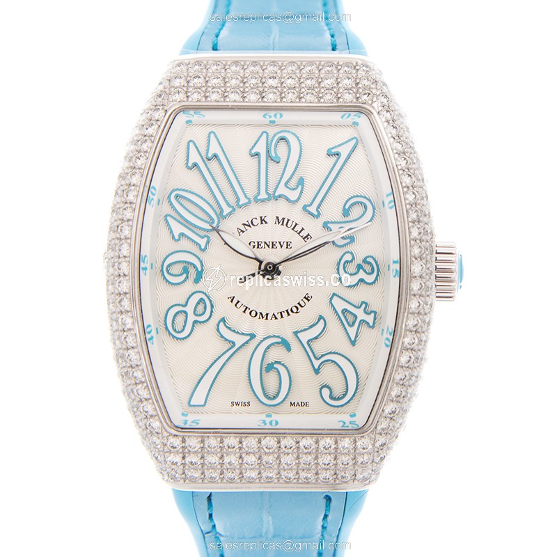 Franck Muller V35 SC AT FO D Auto - White Dial - Blue Alligator Buckle - Stainless Steel Case - Luxury Replica VANGUARD Watch