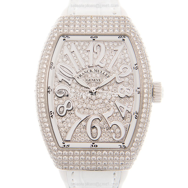 Franck Muller V35 SC AT FO D CD 18kt White Gold Diamond Auto Buckle Silver Dial Alligator White