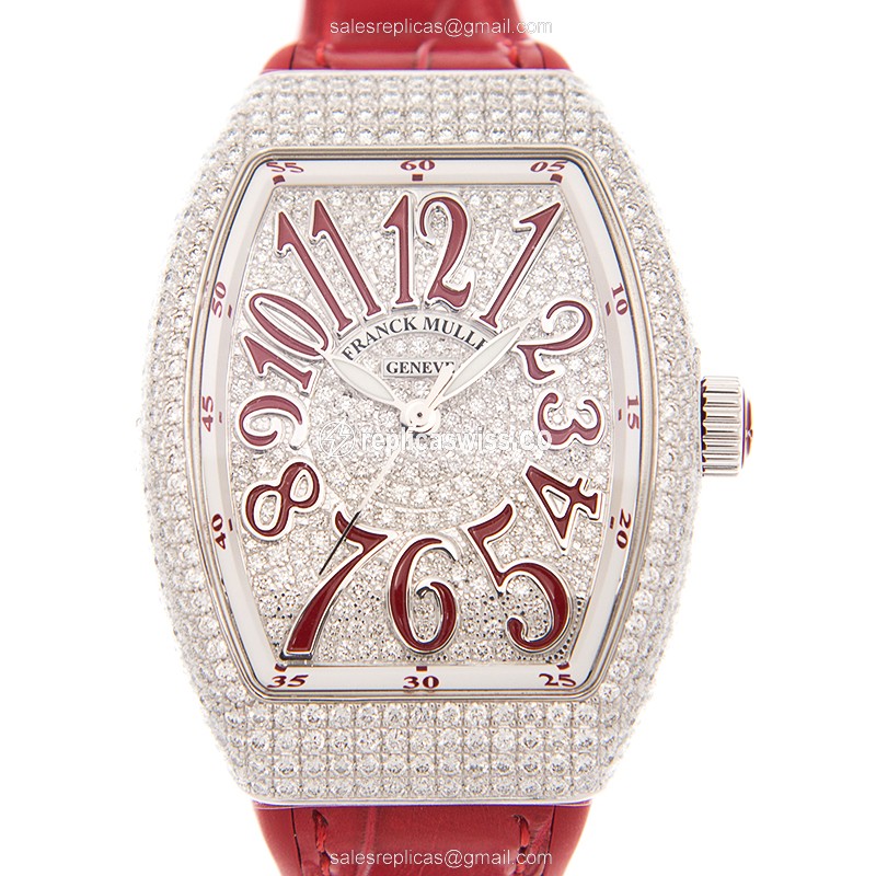 Franck Muller V 35 SC AT FO D CD AC.RG Vanguard Replica - Automatic - 18kt White Gold - Diamond Case - Silver Dial