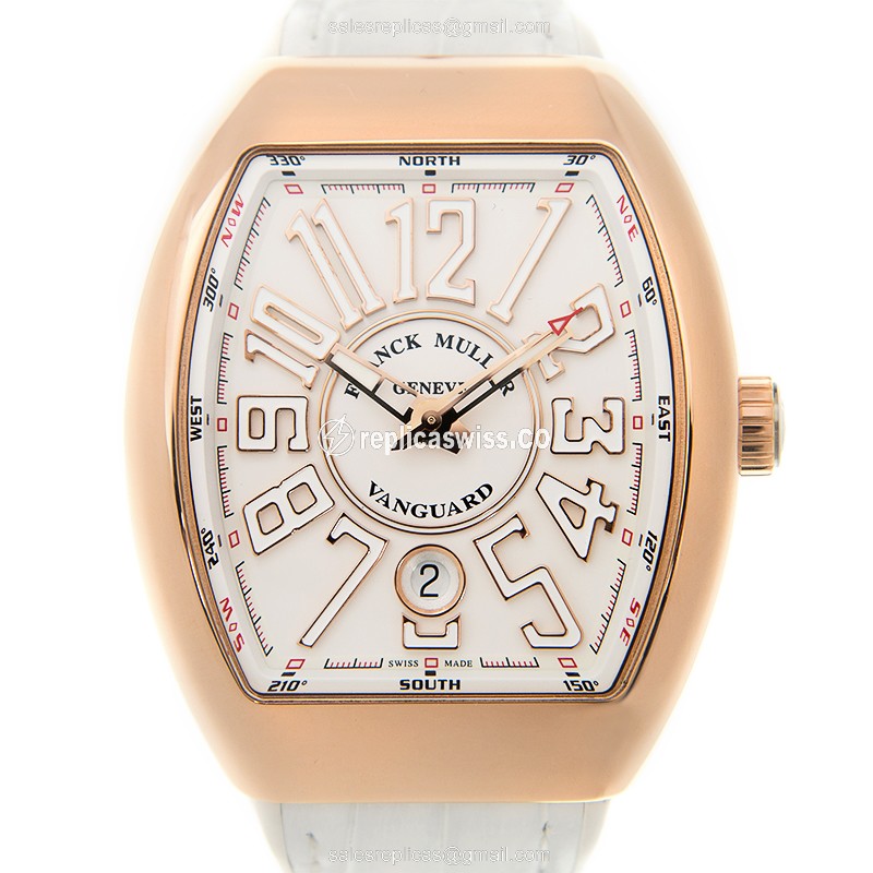 Franck Muller V 41 SC DT 5N.BC Vanguard - 18kt Rose Gold - White Dial, Leather Strap