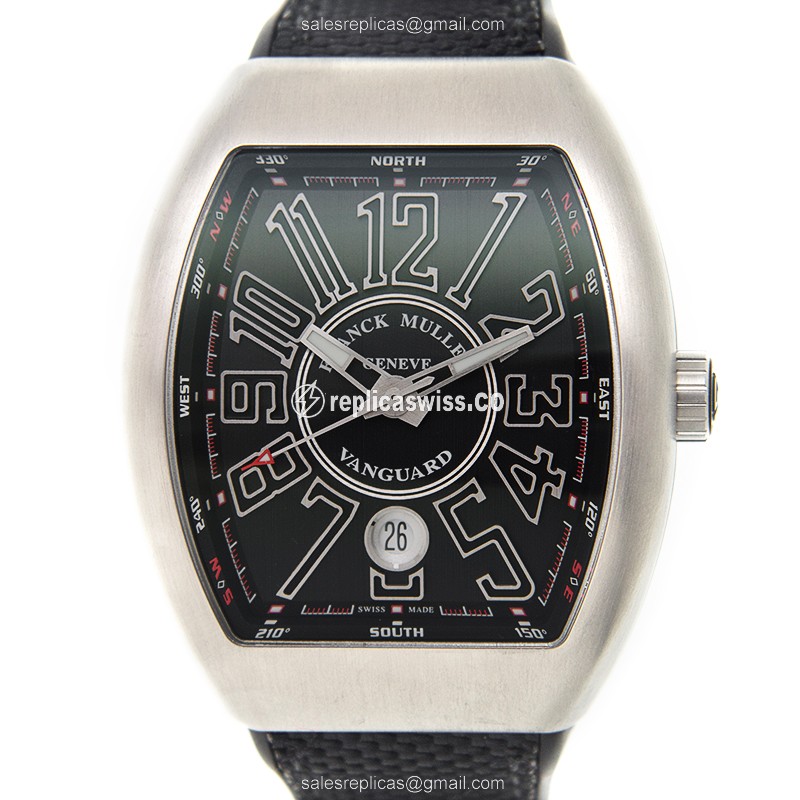 Franck Muller V 41 SC DT Vanguard Auto Stainless Black Dial Rubber Black Clasp - Luxury Replica VANGUARD Watch
