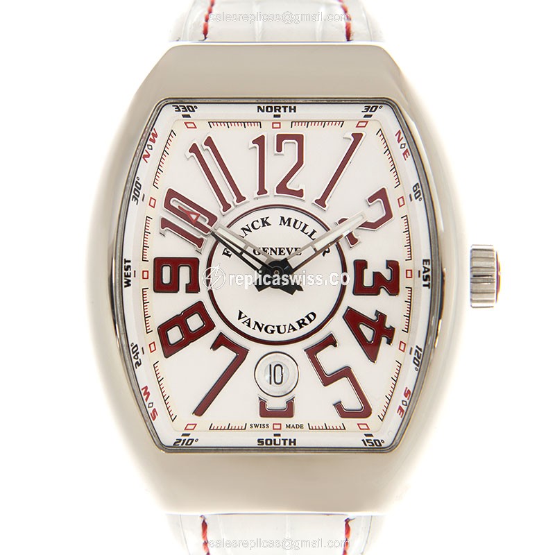 Franck Muller V41 SC DT AC.RG Vanguard - Auto - Stainless Steel - White Dial - Leather Strap - Luxury Replica VANGUARD Watch