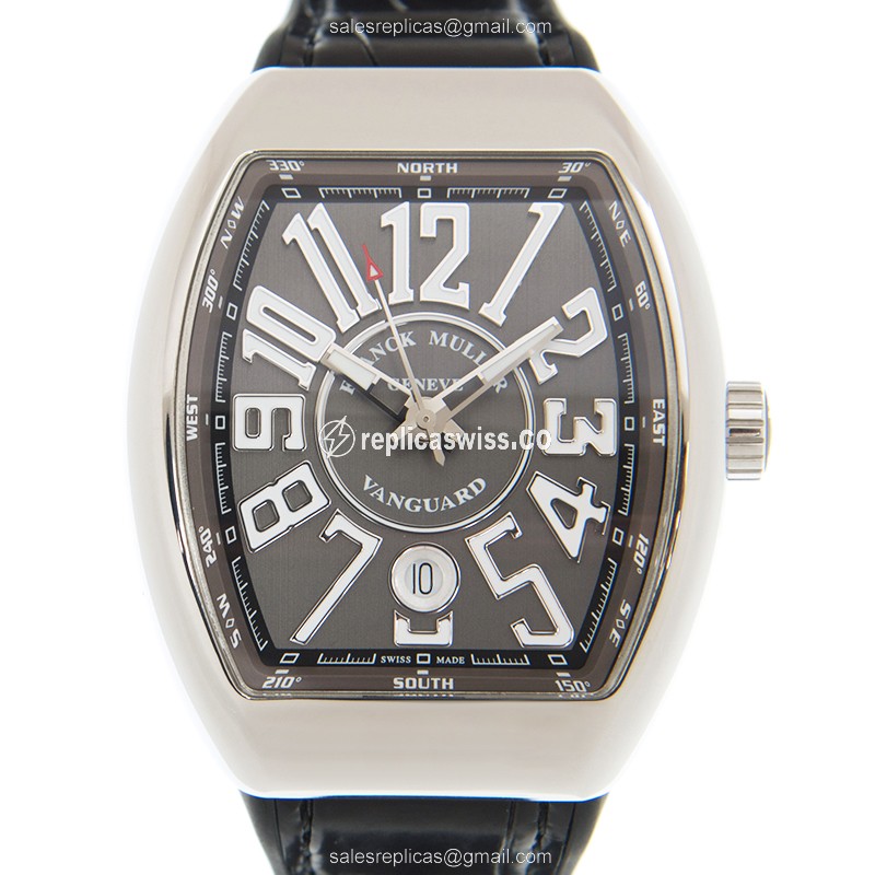 Franck Muller V41 SC DT Vanguard - Auto - Steel Case - Gray Dial - Black Leather Strap