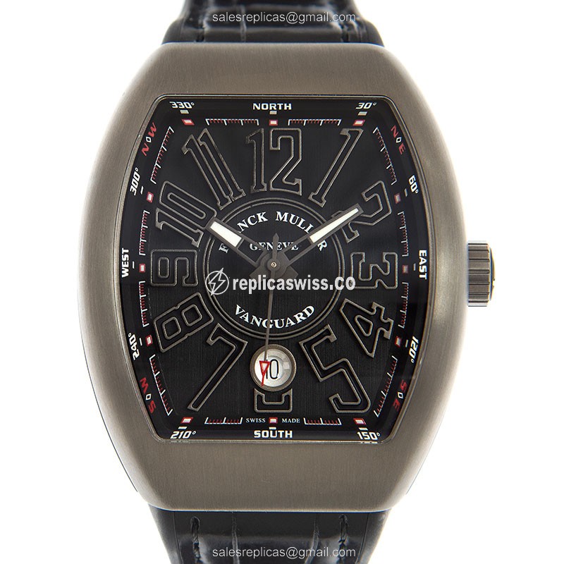 Franck Muller V 41 SC DT TT BRNR Replica - Automatic - Steel Case - Black Dial, Leather Strap