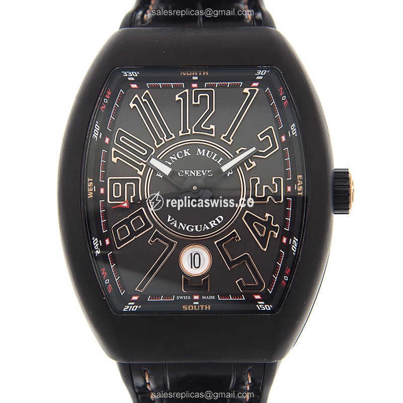 Franck Muller V 41 SC DT TT NR BR5N Vanguard Replica - Automatic - Steel Case - Black Dial on Leather Strap