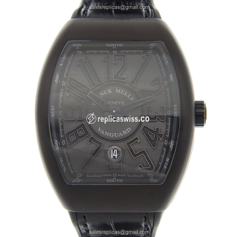 Franck Muller V41 SC DT TT NR BR - Automatic - Steel Case - Black Dial - Alligator Black Strap - Luxury Replica VANGUARD Watch