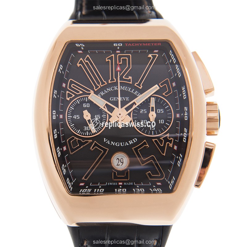Franck Muller V 45 CC DT 5N.NR Vanguard Automatic - 18kt Rose Gold Case, Black Dial, Leather Strap