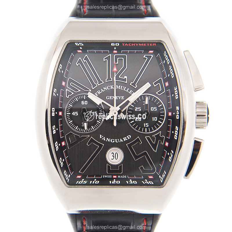 Franck Muller V45 CC DT AC.NR Vanguard Replica - Automatic - Black Dial, Leather Strap
