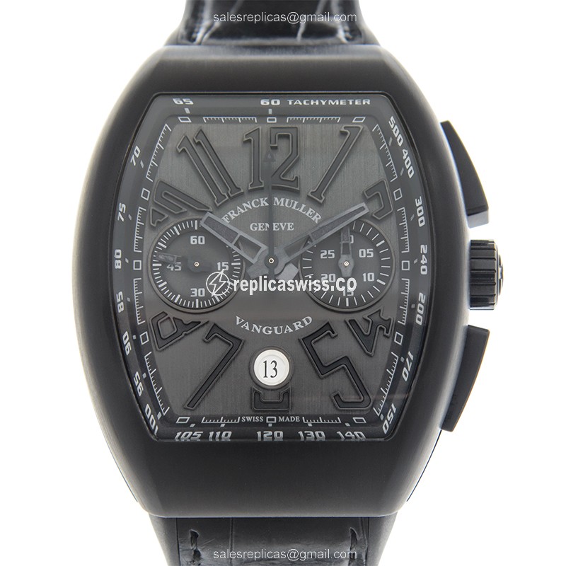 Franck Muller V45CCDT Vanguard - Auto - Titanium Case - Black Dial - Leather Strap - Luxury Replica VANGUARD Watch