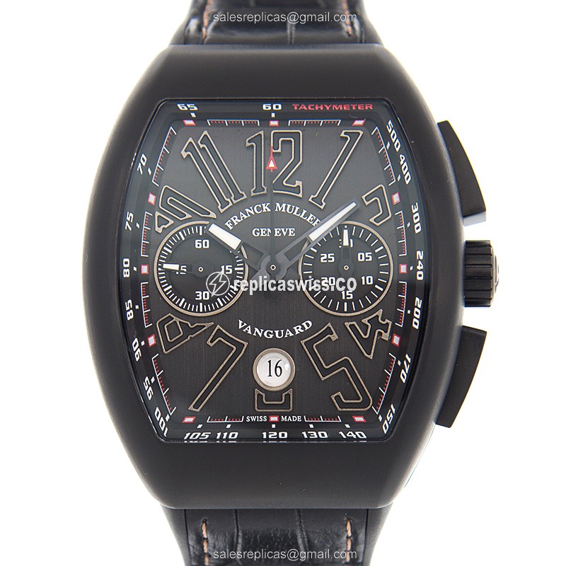 Franck Muller V 45 CC DT Replica - Automatic - Steel Case - Black Dial on Leather Strap