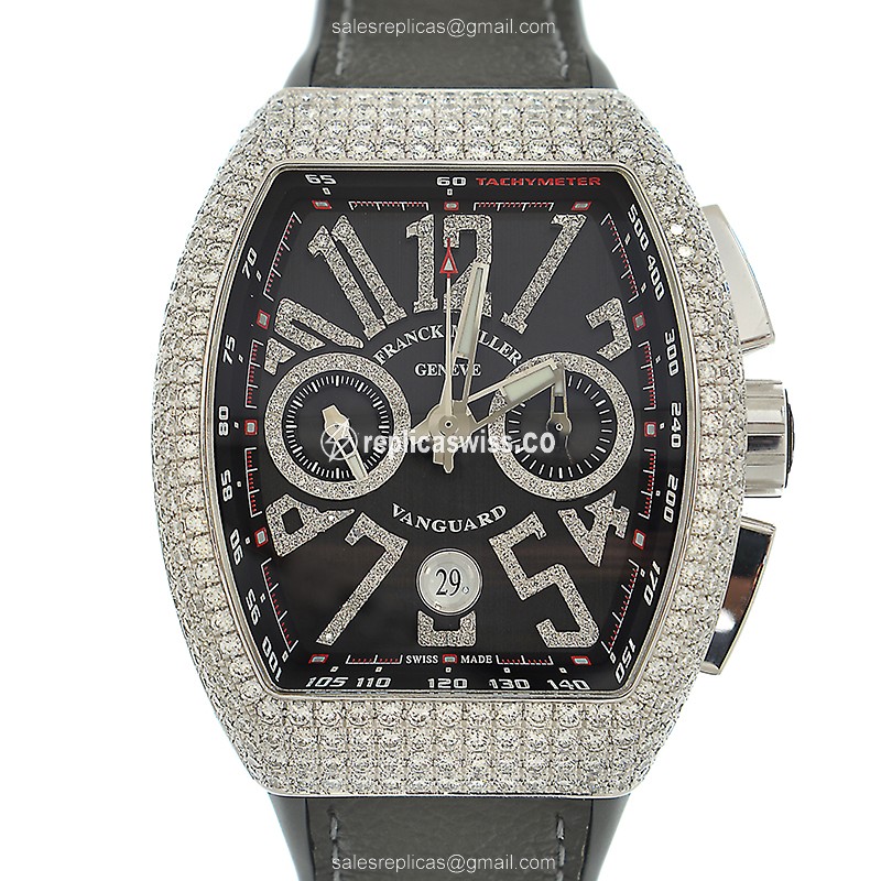 Franck Muller V 45 CC DT D NBR CD AC.NR Vanguard Replica - Automatic - Diamond Case - Gray Dial