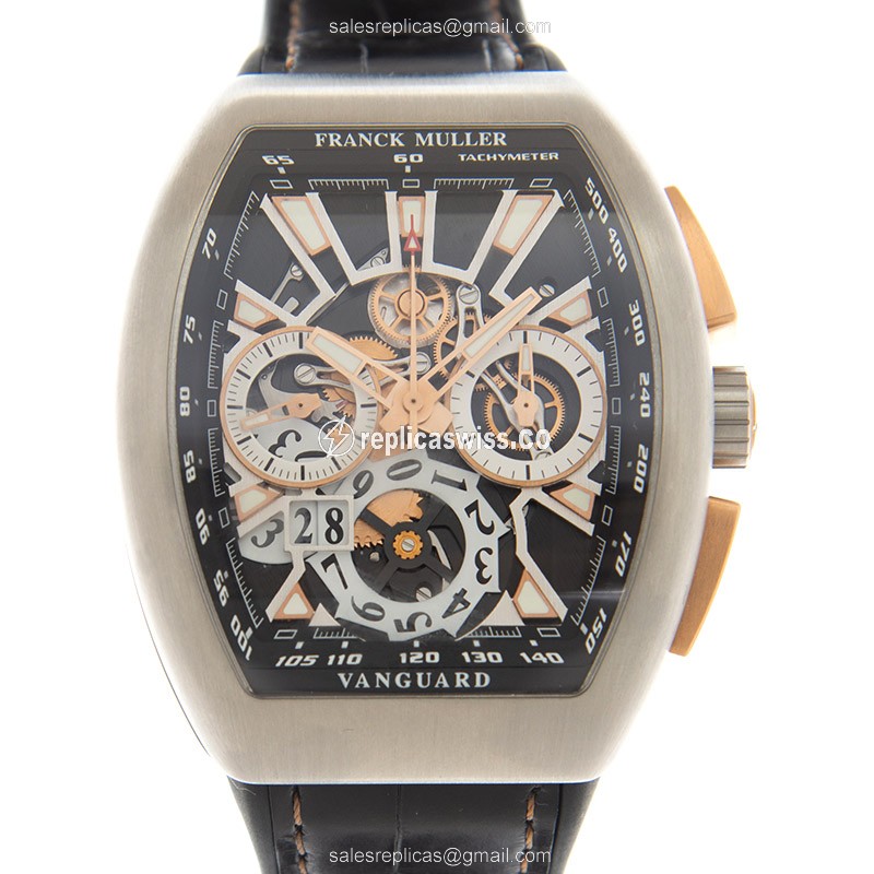 Franck Muller V45 Titanium Automatic - Black Dial, Brown Leather - Clasp - Luxury Replica VANGUARD Watch