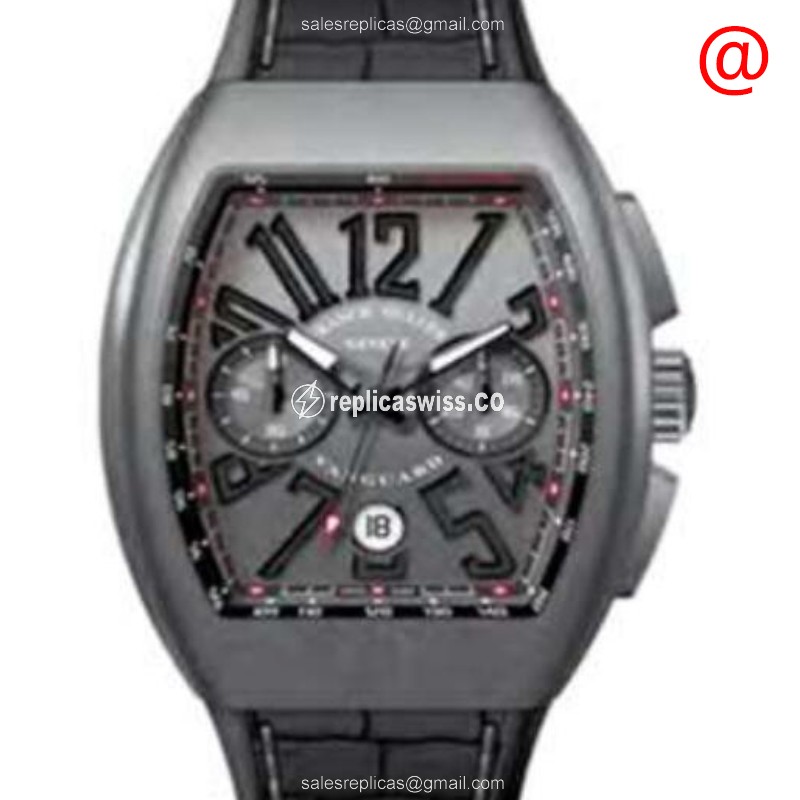 Franck Muller V45 CC DT GRINR - Automatic Titanium Case - Gray Dial - Black Leather Strap - Luxury Replica VANGUARD Watch