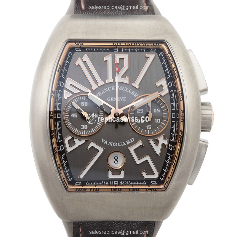 Franck Muller V 45 CC DT TT BR5N Vanguard Replica - Automatic - Stainless Steel - Gray Dial, Leather Strap
