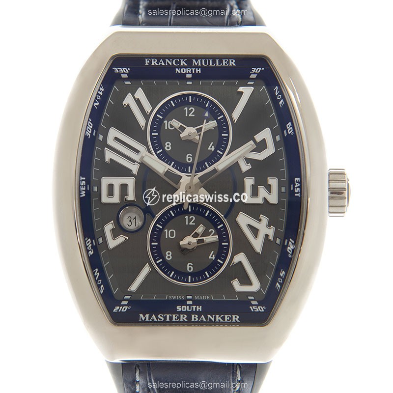 Franck Muller V45 MB SC DT Vanguard - Automatic - Steel Case, Gray Dial, Blue Leather Strap