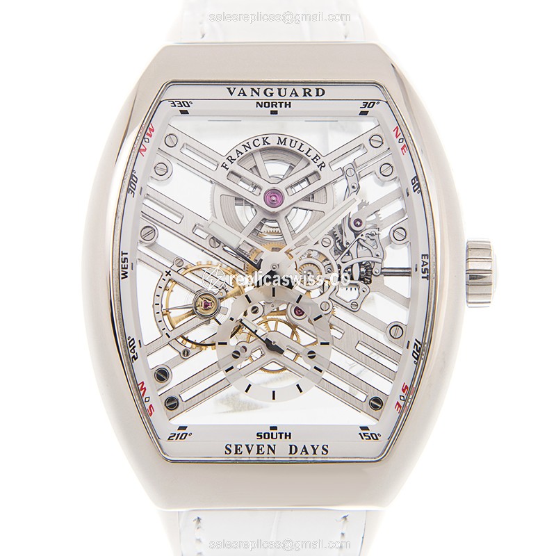 Franck Muller V45 S6 SQT Vanguard Manual - Steel Case, Silver Dial, White Alligator Strap