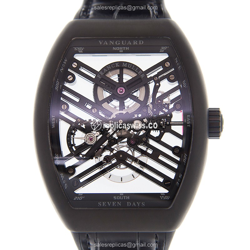 Franck Muller V 45 S6 SQT TT NR NR.BR Vanguard - Automatic | Steel Case | Black Dial, Leather Strap