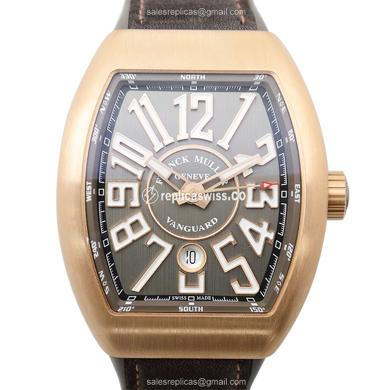 Franck Muller V45 SC DT 5N Vanguard - 18kt Rose Gold - Automatic - Brown Dial, Leather Strap