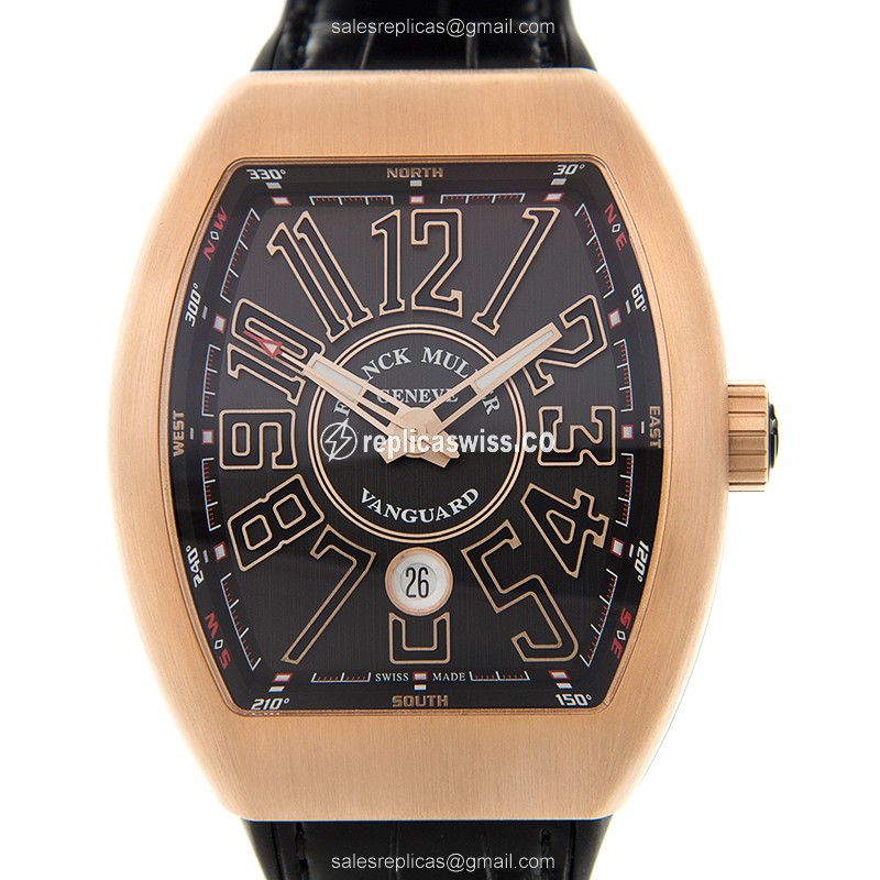 Franck Muller V 45 SC DT Replica - Automatic - 18kt Rose Gold - Black Dial, Alligator Strap