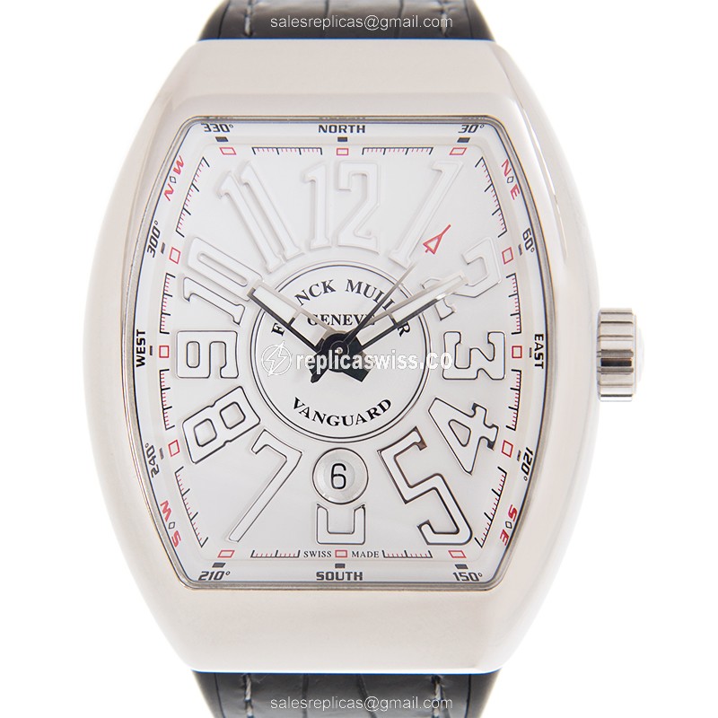 Franck Muller V45 SC DT AC.BC Vanguard Auto - White Dial - Leather Strap
