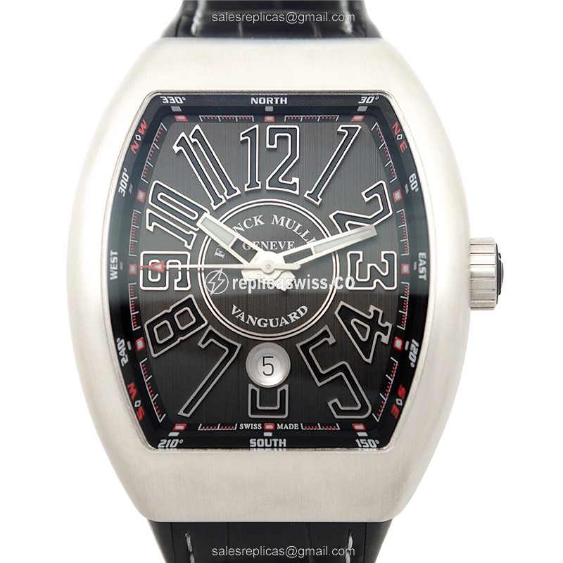 Franck Muller V45 SC DT Vanguard Auto - Black Dial - Leather Strap - Stainless Steel Case - Luxury Replica VANGUARD Watch