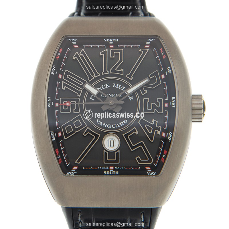 Franck Muller V45 SC DT Vanguard Automatic Titanium - Gray Dial, Black Leather Strap