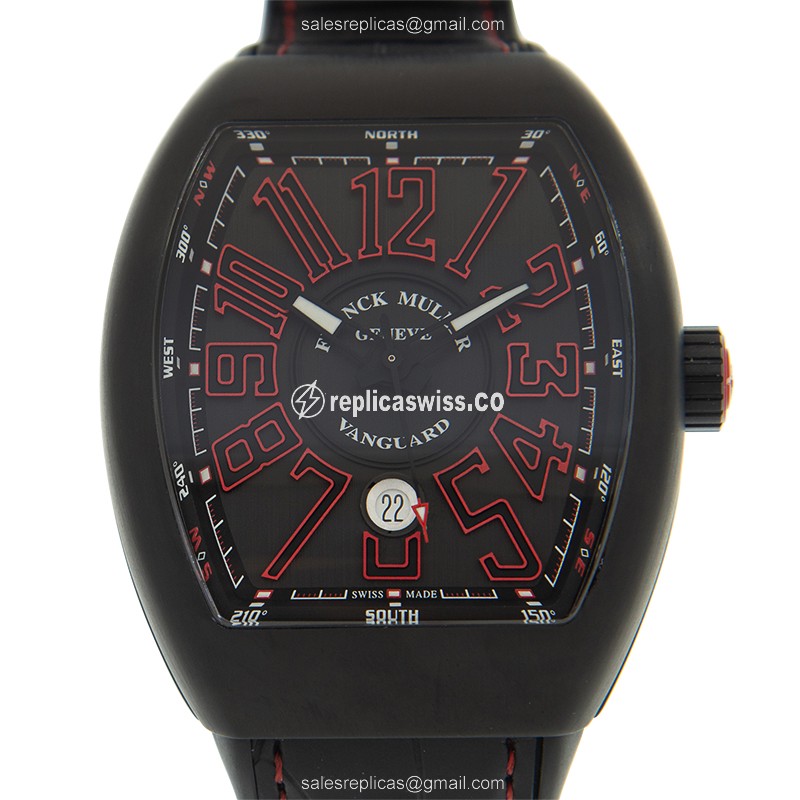 Franck Muller V 45 SC DT Replica - Automatic - Titanium Case - Black Dial on Black Alligator Strap