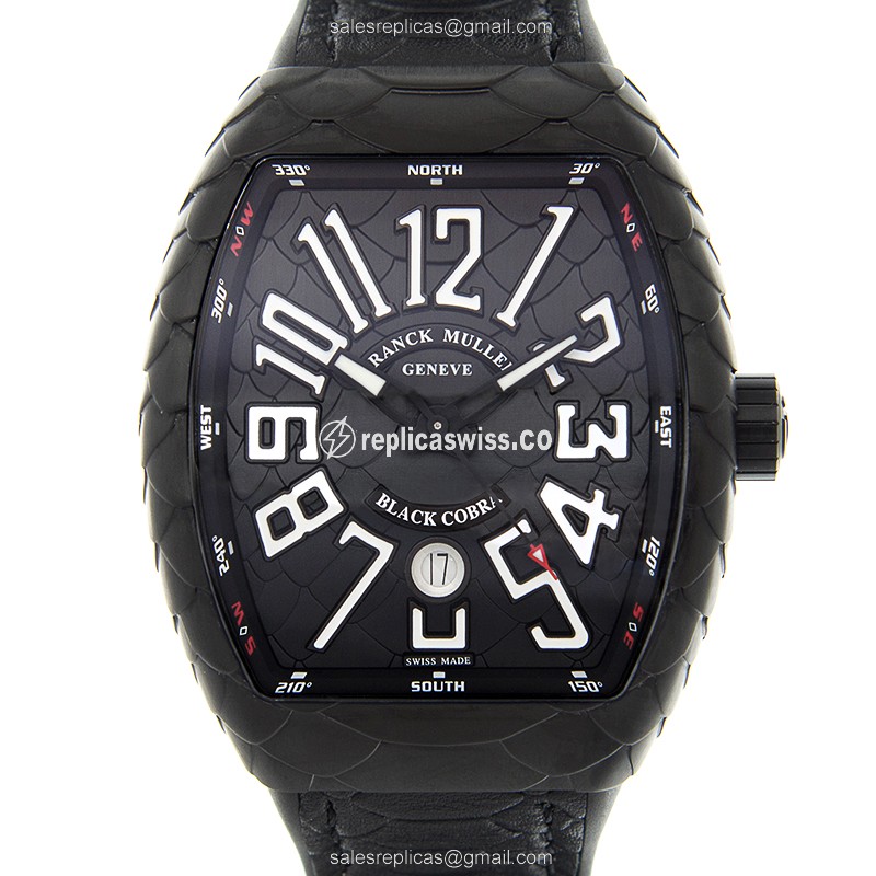 Franck Muller V 45 SC DT BLACK COBRA Replica - Automatic - Titanium Case, Black Alligator Strap