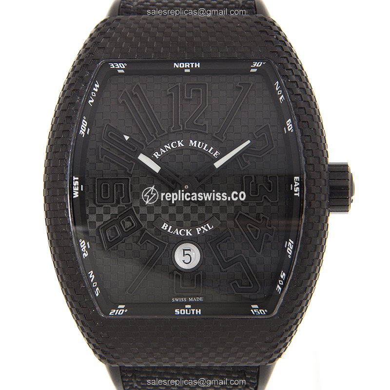 Franck Muller V 45 SC DT BLK PXL NR Vanguard - Automatic - Steel Case - Black Dial, Leather Strap