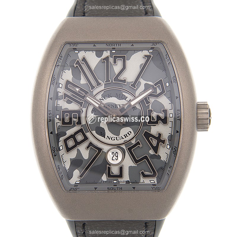 Franck Muller V 45 SC DT CAMOU TT.MC.TT VANGUARD - Automatic - Steel Case - Gray Dial - Leather Strap