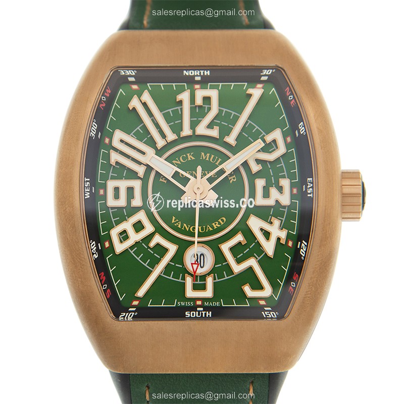 Franck Muller V 45 SC DT CIR Replica - Automatic - Green Brass - Green Leather Strap