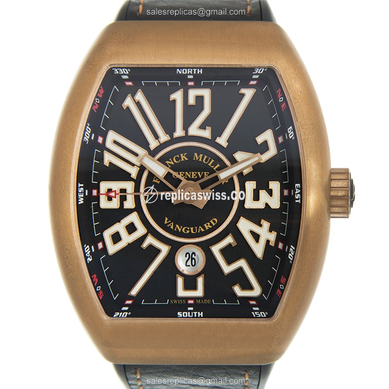Franck Muller V 45 SC DT CIR BZ NR.BR Vanguard Replica - Bronze Case, Automatic, Black Dial on Cowhide Strap