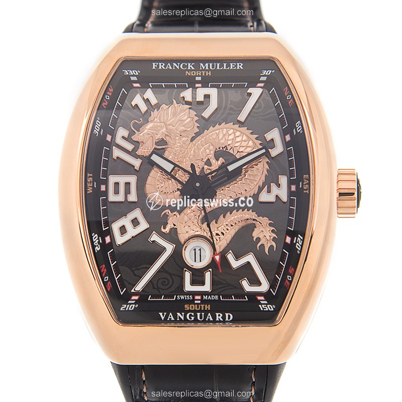 Franck Muller V45 SC DT Dragon King - 18kt Rose Gold - Automatic - Black Dial - Leather Strap