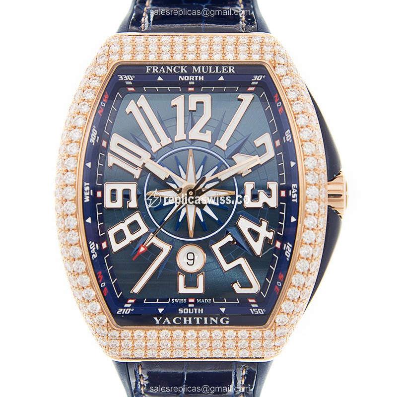 Franck Muller V 45 SC DT D YACHTING 5N - Automatic 18kt Rose Gold - Blue Dial, Leather Strap