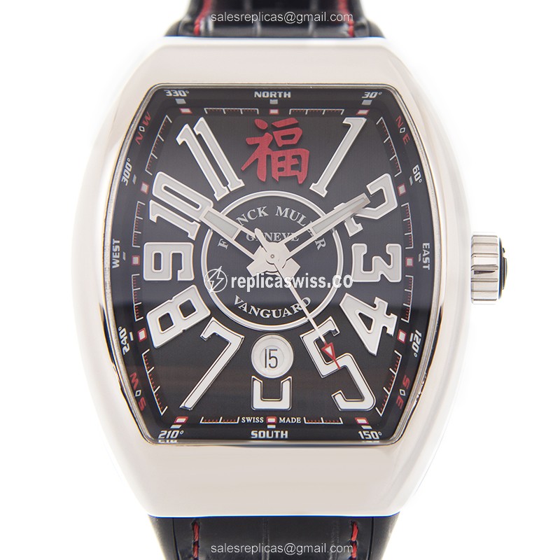 Franck Muller V 45 SC DT FU Auto Stainless Steel Black Dial Alligator Black Clasp Sapphire - Luxury Replica VANGUARD Watch