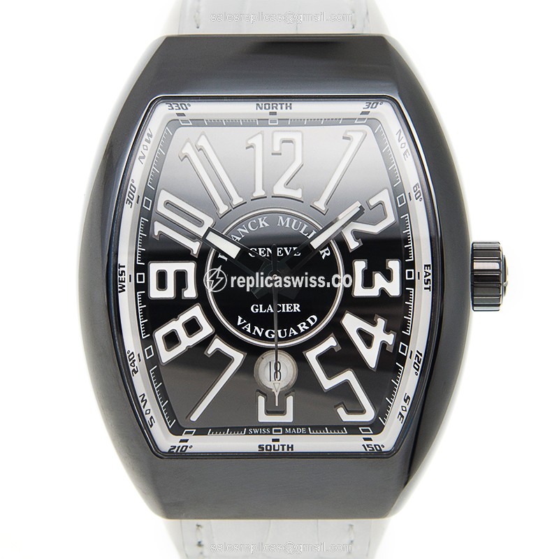 Franck Muller V 45 SC DT GLACIER - Automatic - Steel - Black Dial - White Rubber - Sapphire Crystal - Luxury Replica VANGUARD Watch