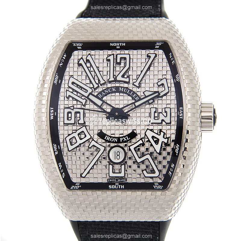Franck Muller V45SC DT IRON PXL - Automatic - Stainless Steel - Silver Dial - Black Rubber Strap - Luxury Replica VANGUARD Watch