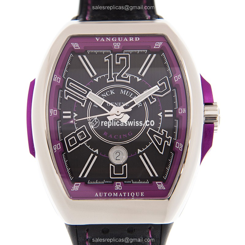 Franck Muller V45 SC DT RACING - Automatic - Stainless Steel - Black Dial - Leather Strap - Luxury Replica VANGUARD Watch