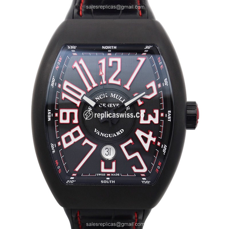 Franck Muller V45 SC DT TT NR BR.ER WT Vanguard - Automatic Titanium Case - Black Dial on Black Alligator Strap