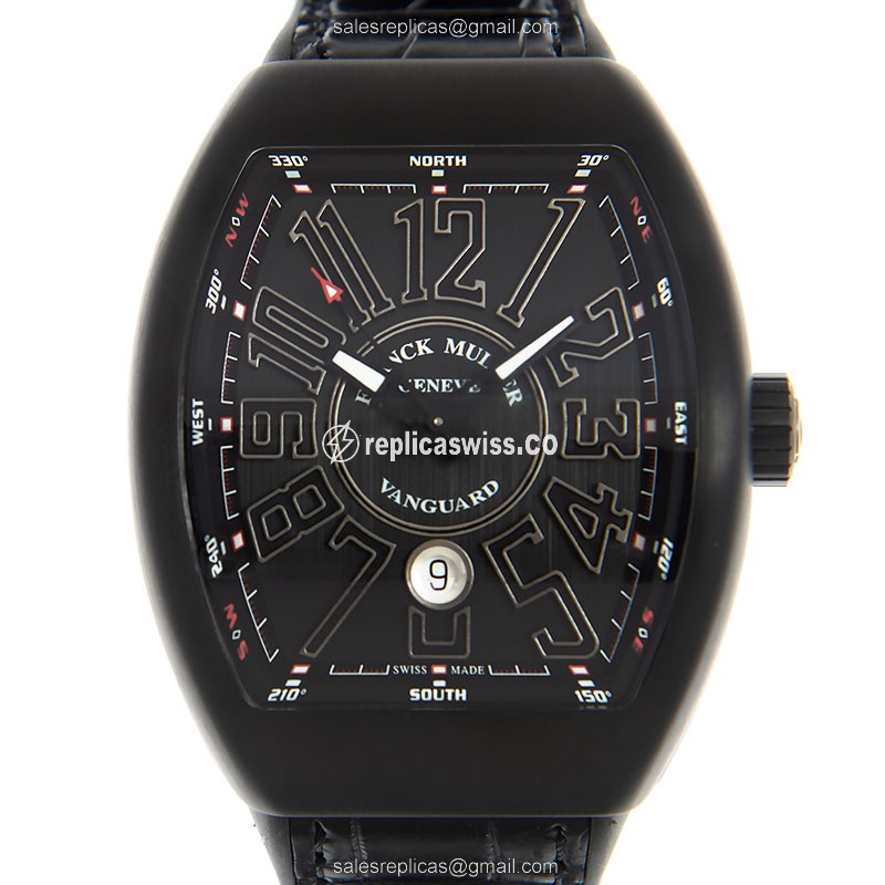 Franck Muller V 45 SC DT TT NR BRTT Vanguard Automatic - Steel Case - Black Dial, Leather Strap