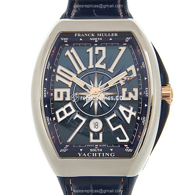 Franck Muller V45 SC DT YACHTING STG AC.BL Vanguard - Auto - Blue Steel Case - Blue Leather Strap
